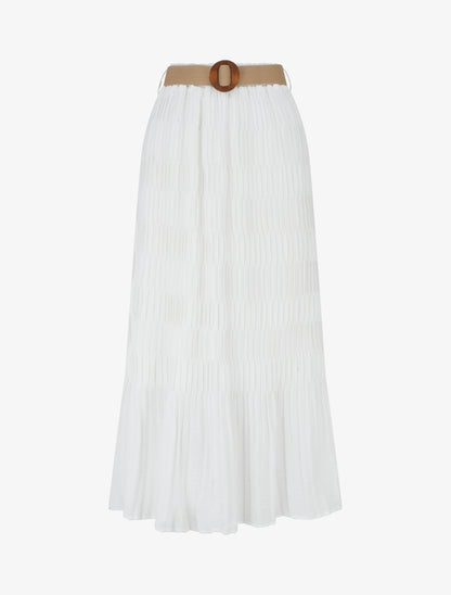 Jupe longue plissée à taille élastiquée - Blanc - 1