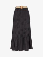 Jupe longue plissée à taille élastiquée - Noir - 1