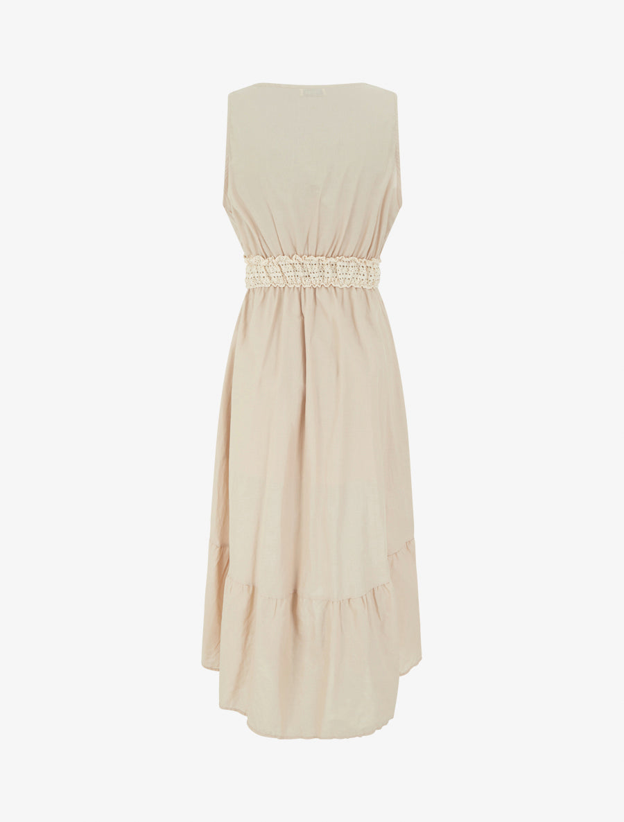 Langes Kleid mit Paisley-Stickerei-Muster - Beige