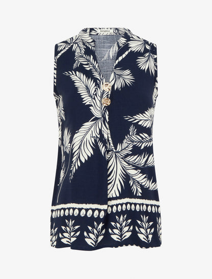 Top imprimé à boutons décoratifs - Marine - 1