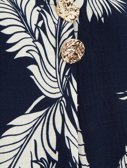 Top imprimé à boutons décoratifs - Marine - 3