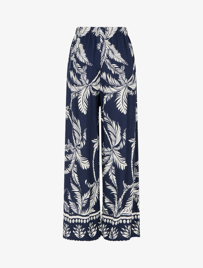 Pantalon élastiquée fluide imprimé feuillage - Marine - 2