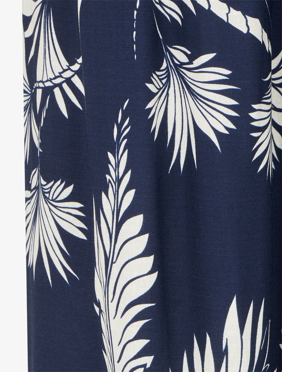 Pantalon élastiquée fluide imprimé feuillage - Marine - 3