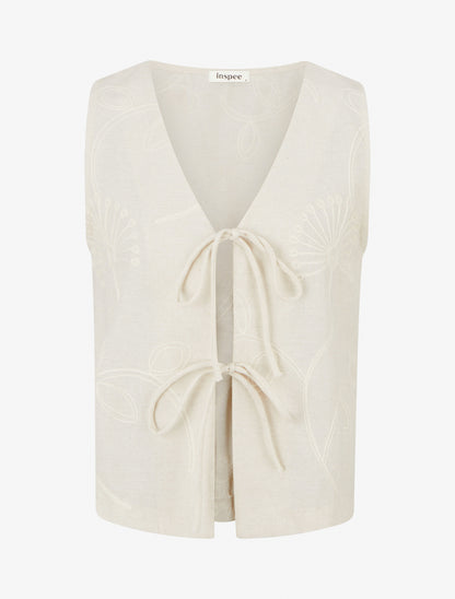 Gilet effet lin sans manches - Beige - 1