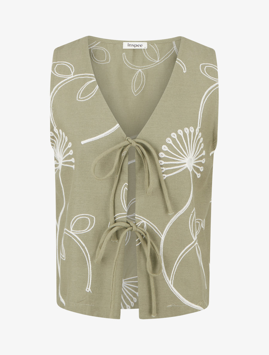 Gilet effet lin sans manches - Kaki - 1