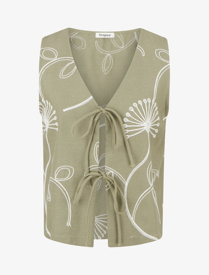 Gilet effet lin sans manches - Kaki - 1