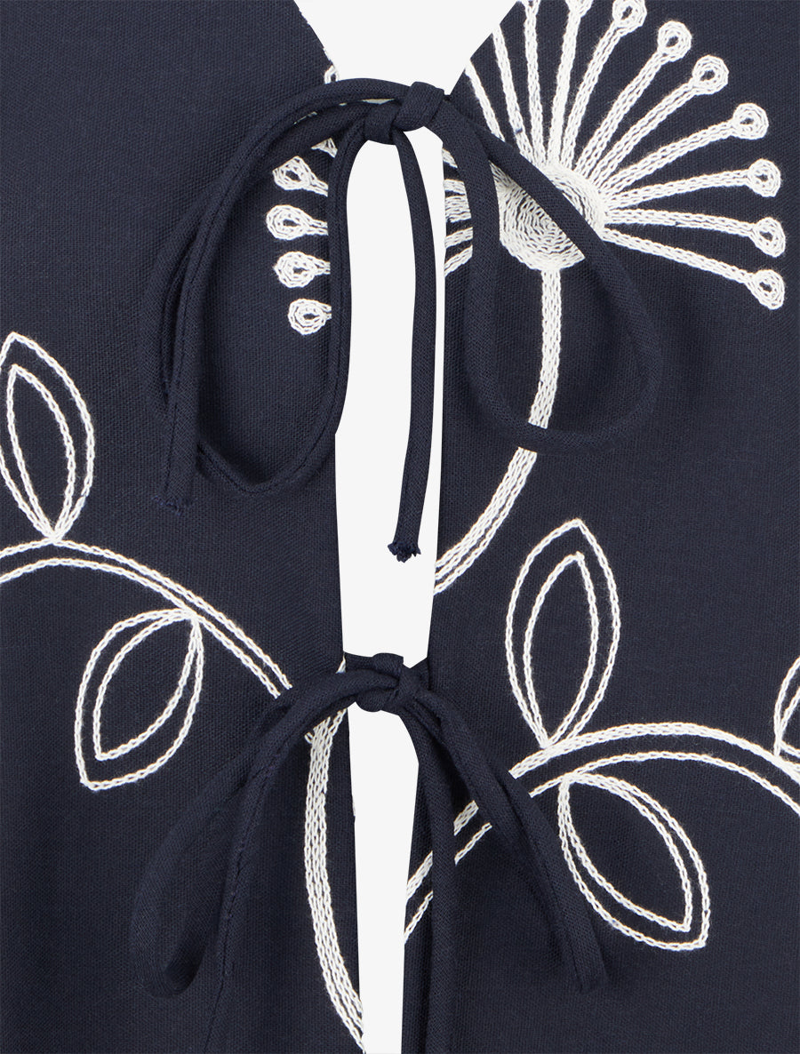 Gilet effet lin sans manches - Marine - 3