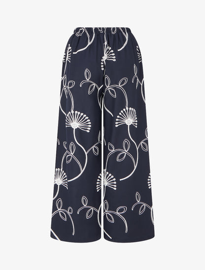 Pantalon ample à broderies florales - Bleu nuit - 2