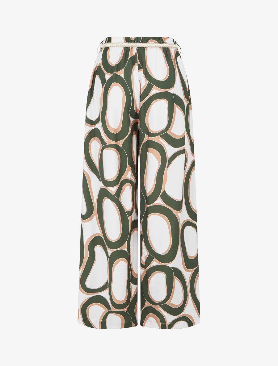 Pantalon droit à taille haute et imprimé graphique - Kaki - 2