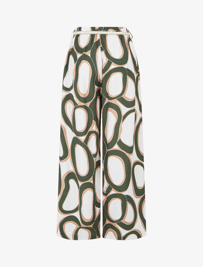 Pantalon droit à taille haute et imprimé graphique - Kaki - 2