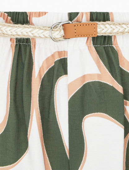 Pantalon droit à taille haute et imprimé graphique - Kaki - 3