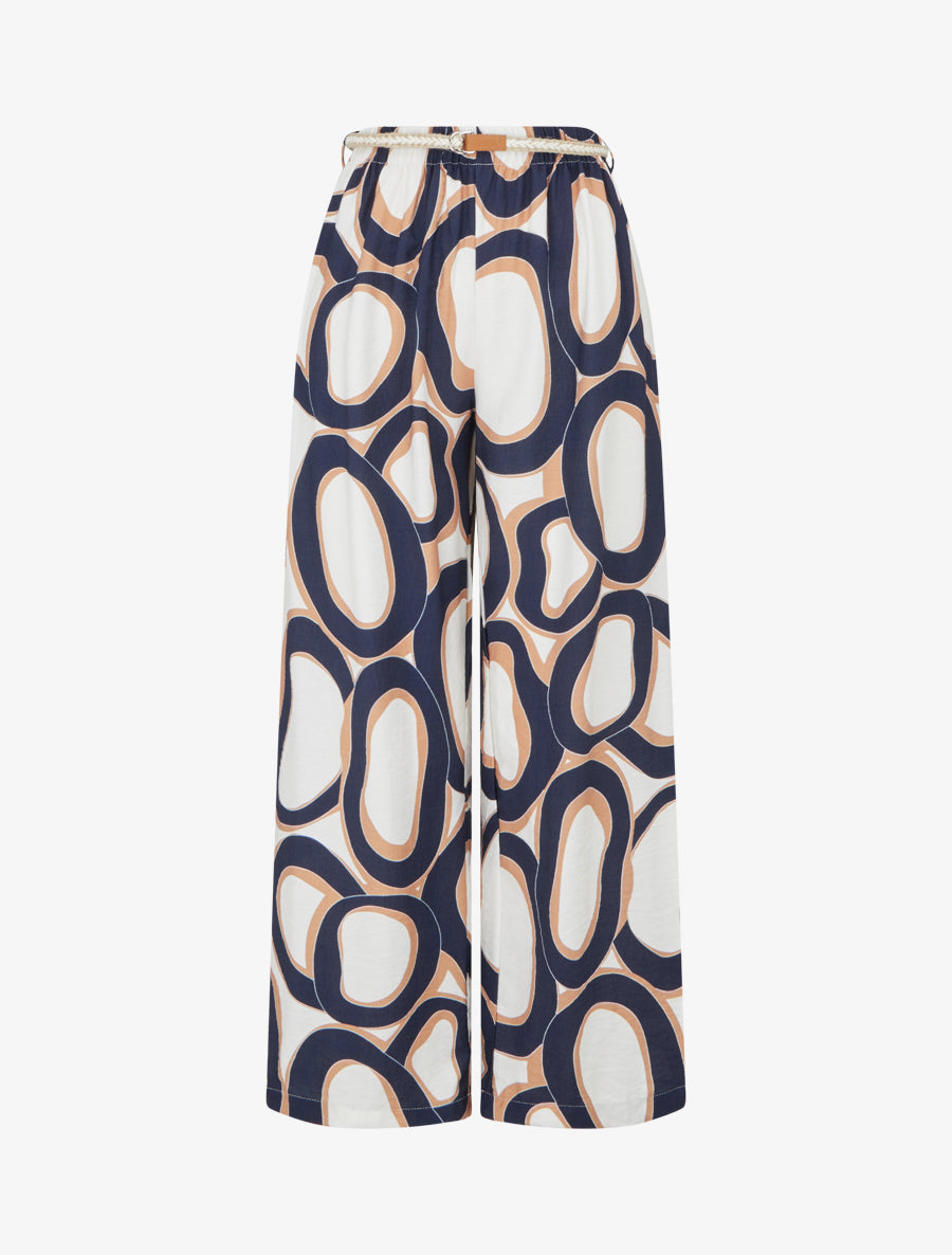 Pantalon droit à taille haute et imprimé graphique - Marine - 1