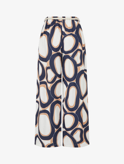 Pantalon droit à taille haute et imprimé graphique - Marine - 2