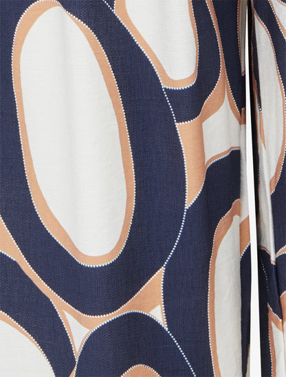 Pantalon droit à taille haute et imprimé graphique - Marine - 3