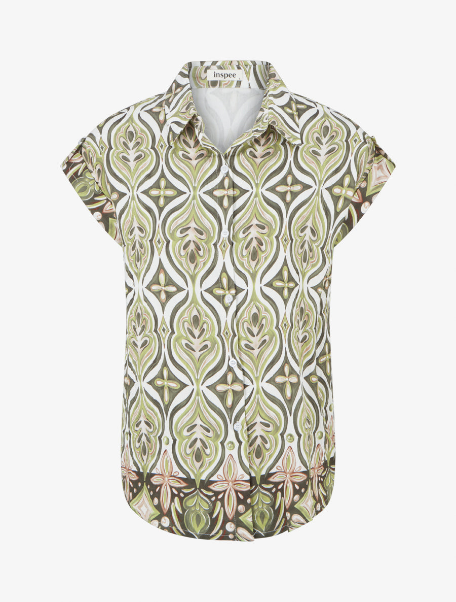 Chemise ample manches courtes à imprimé baroque - Kaki - 1