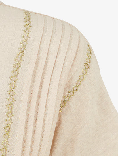 Top ample manches courtes à détail plissé - Beige - 3