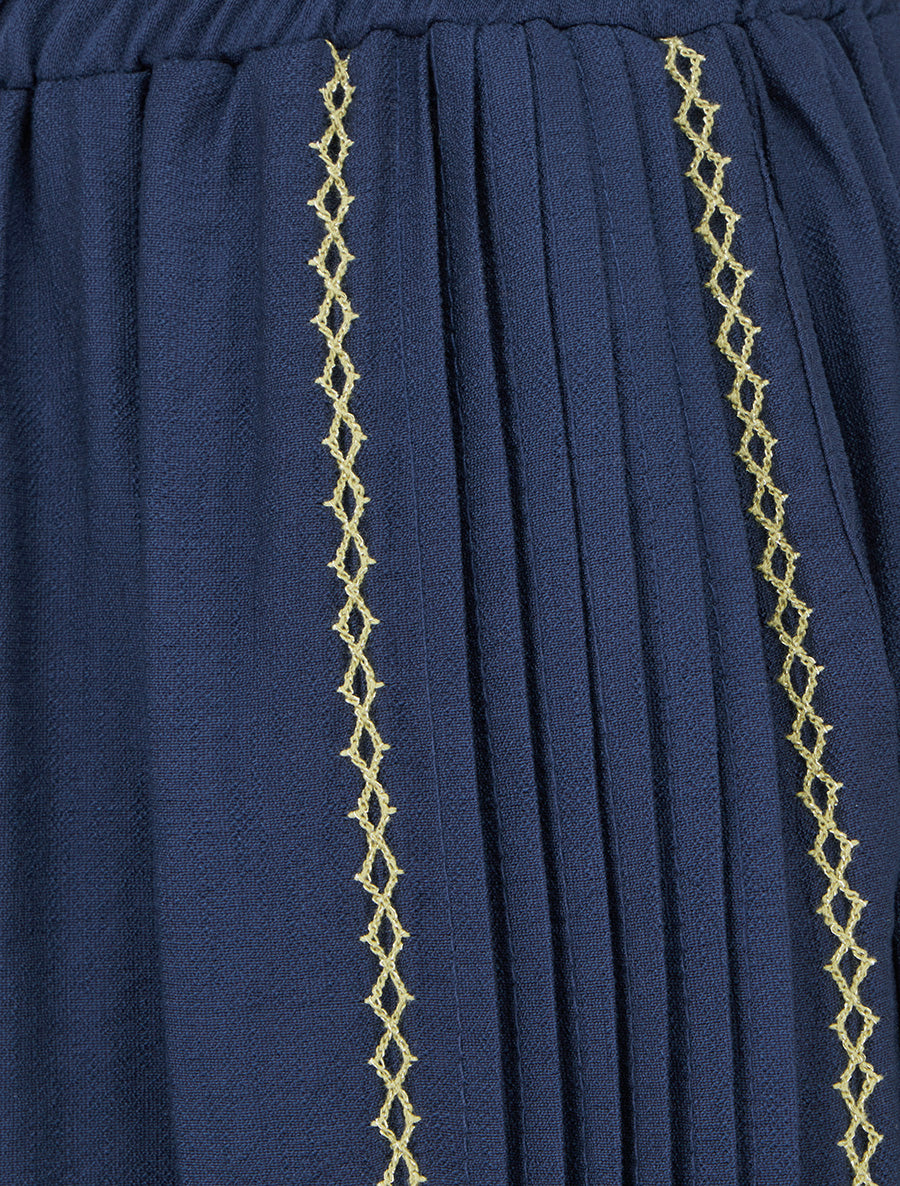 Pantalon ample à détail plissé - Marine - 3