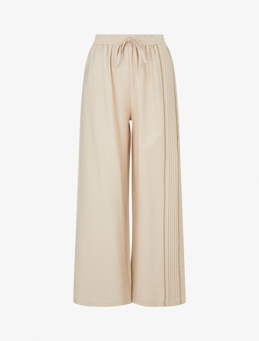 Pantalon ample à détail plissé - Beige - 1