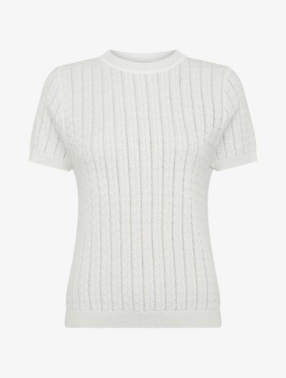 Pull uni ajouré à manches courtes - Blanc - 1