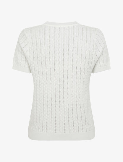 Pull uni ajouré à manches courtes - Blanc - 2