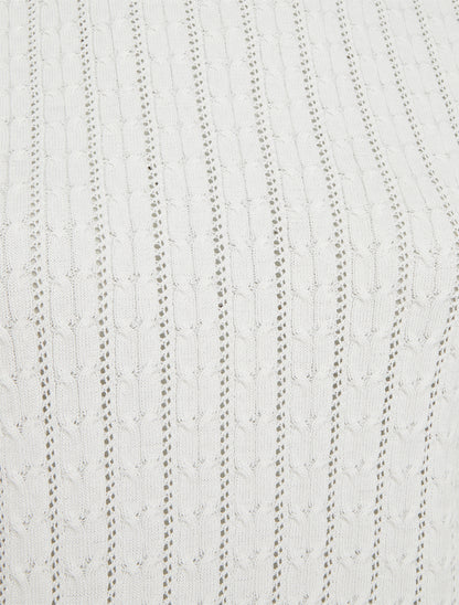 Pull uni ajouré à manches courtes - Blanc - 3