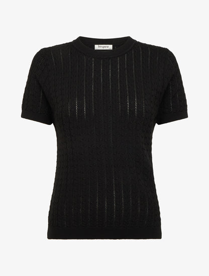 Pull uni ajouré à manches courtes - Noir - 1