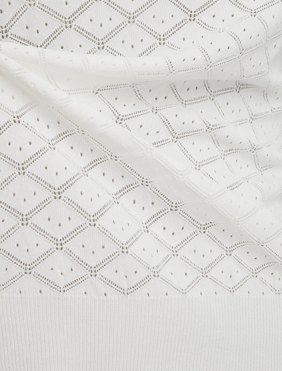 Pull fin à motifs losanges ajourés - Blanc - 3