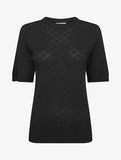 Pull fin à motifs losanges ajourés - Noir - 1