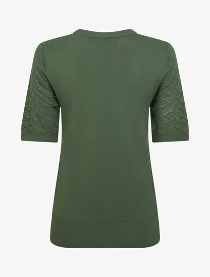 Pull fin à motifs losanges ajourés - Kaki - 2