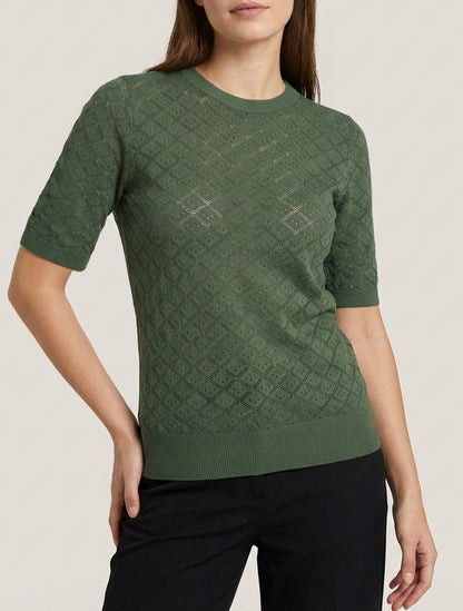 Feiner Pullover mit durchbrochenem Rautenmuster - Kaki