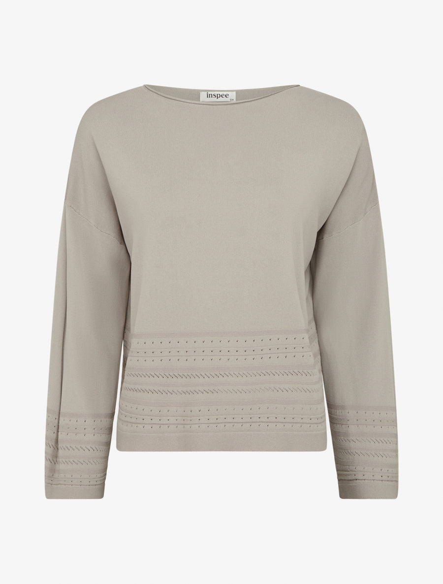 Top droit en maille à bords fantaisie - Taupe - 1