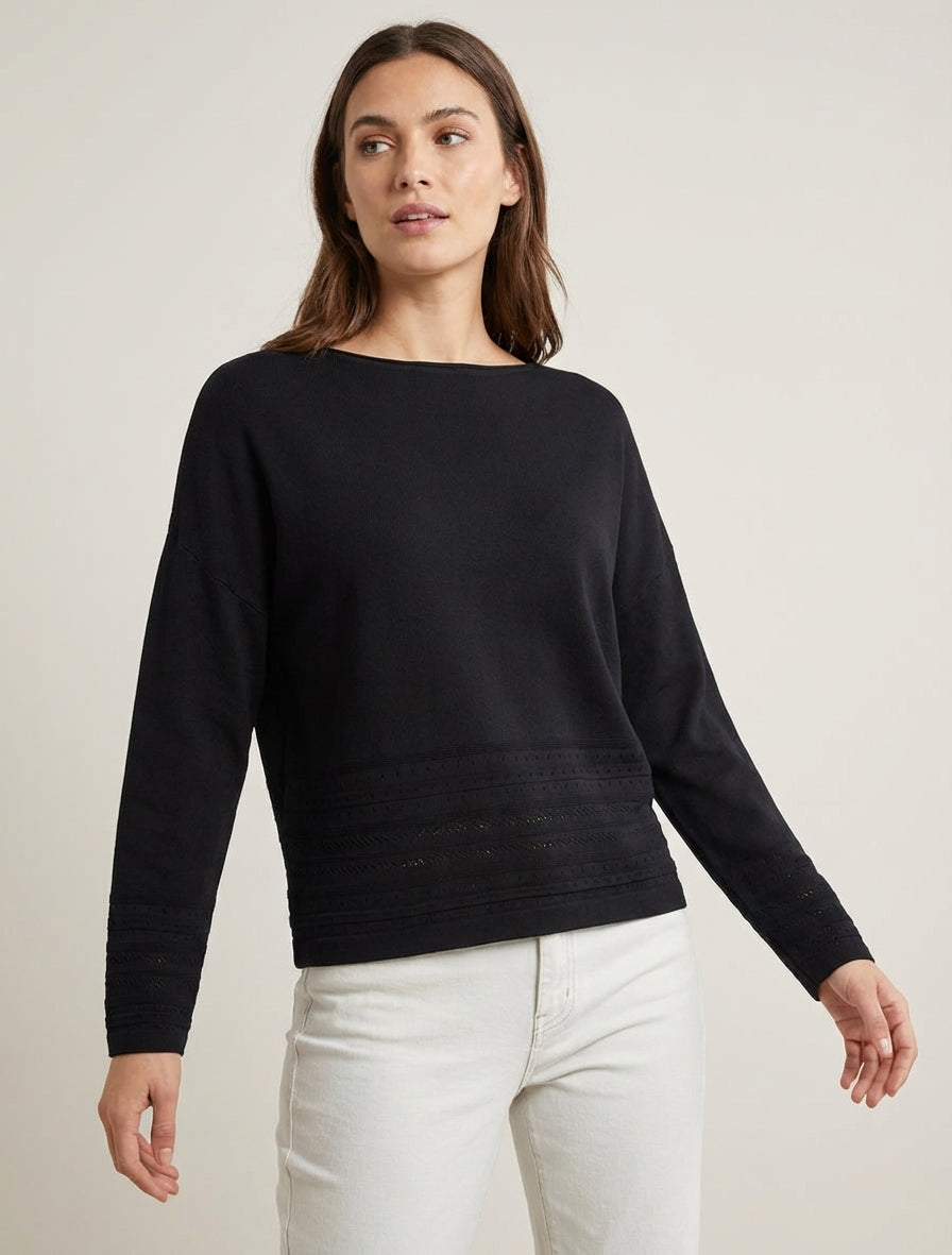 Mesh-Top mit Zierkanten oben rechts - Schwarz