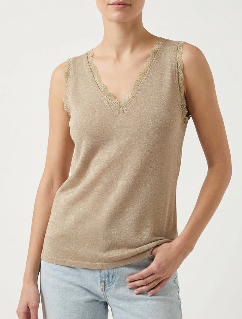 Irisier Stricktop mit Spitzenbesatz - Maulwurf