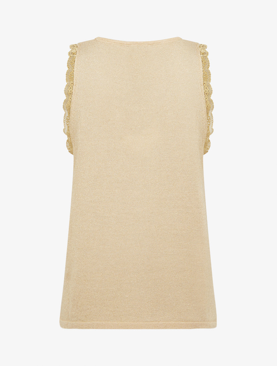 Débardeur en maille irisée à dentelle - Beige - 2