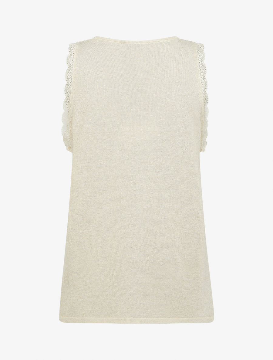 Débardeur en maille irisée à dentelle - Écru - 2