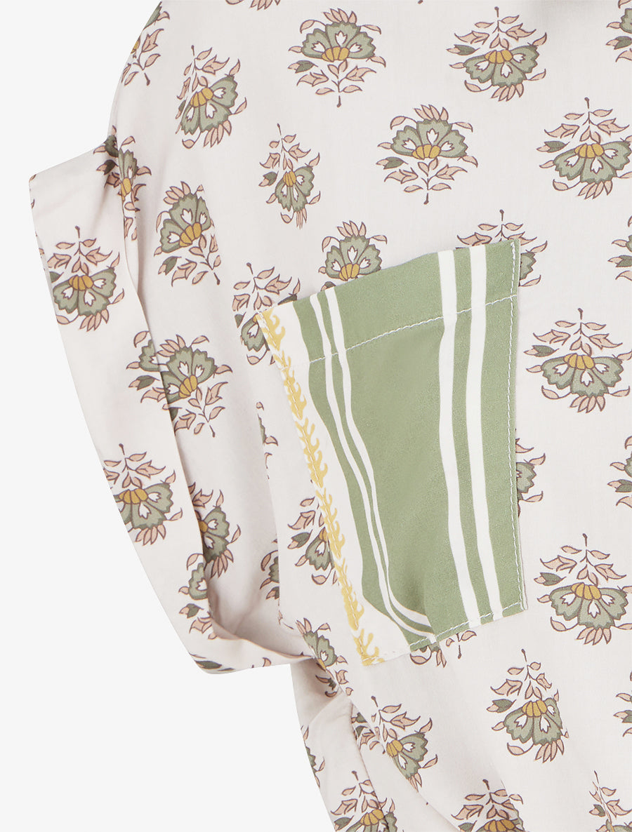 Chemise courte à nouer imprimé floral - Vert olive - 3