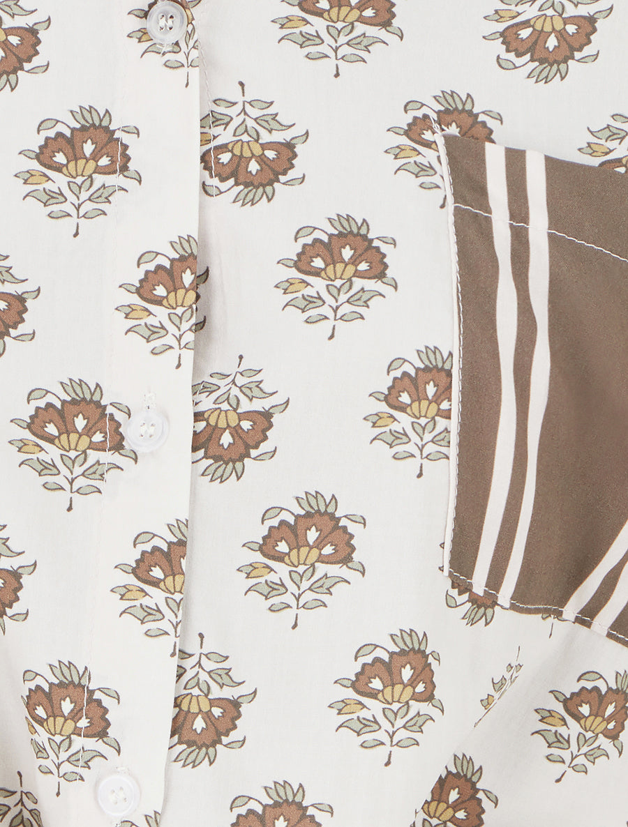 Chemise courte à nouer imprimé floral - Marron - 3