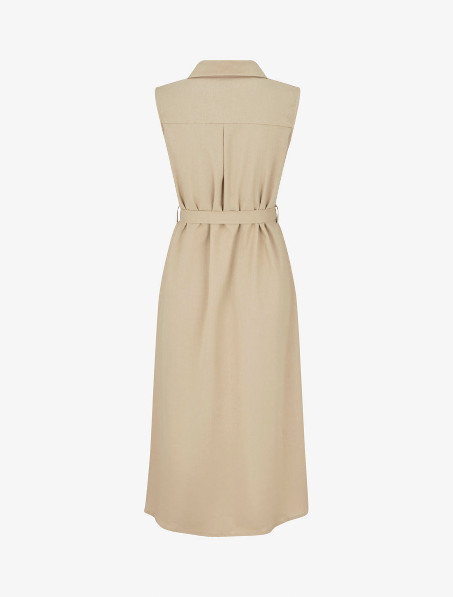 Robe chemise droite sans manches - Beige - 2