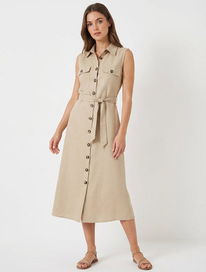 Ärmelloses Hemdkleid in gerader Schnittform - Beige