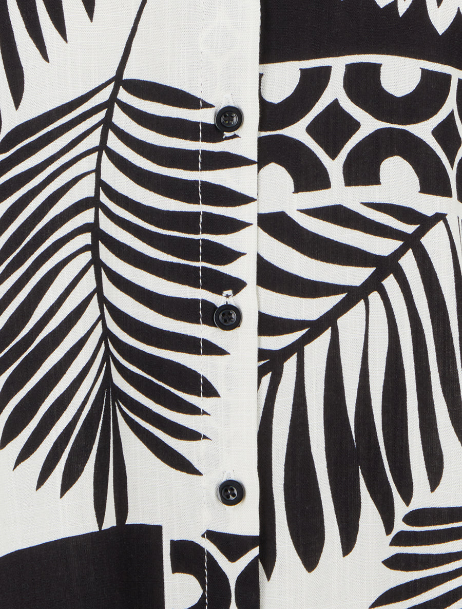 Chemise ample manches courtes imprimé feuilles tropicales - Noir - 3