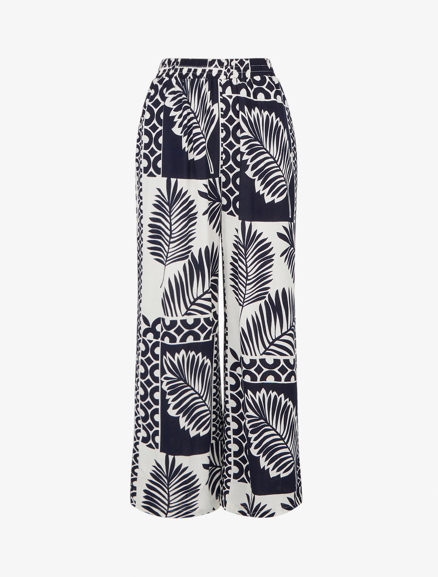 Pantalon ample imprimé feuille de palmier - Marine - 1