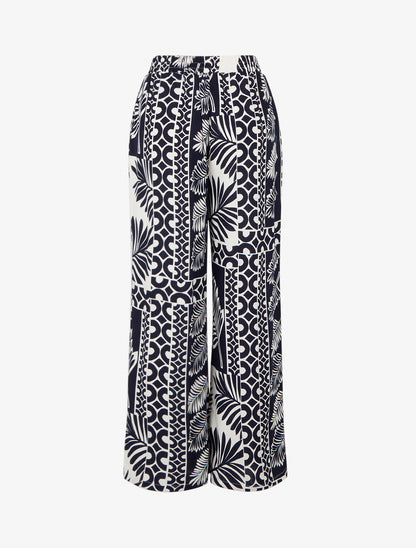 Pantalon ample imprimé feuille de palmier - Marine - 2