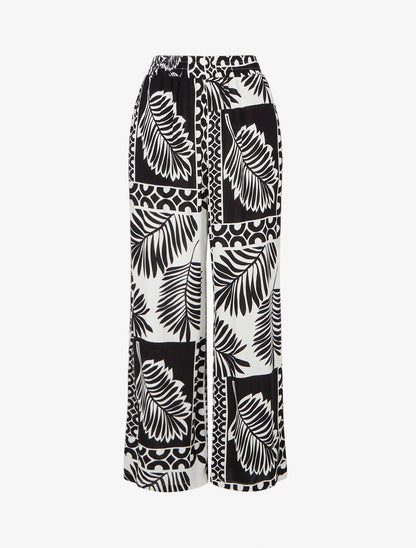Pantalon ample imprimé feuille de palmier - Noir - 1