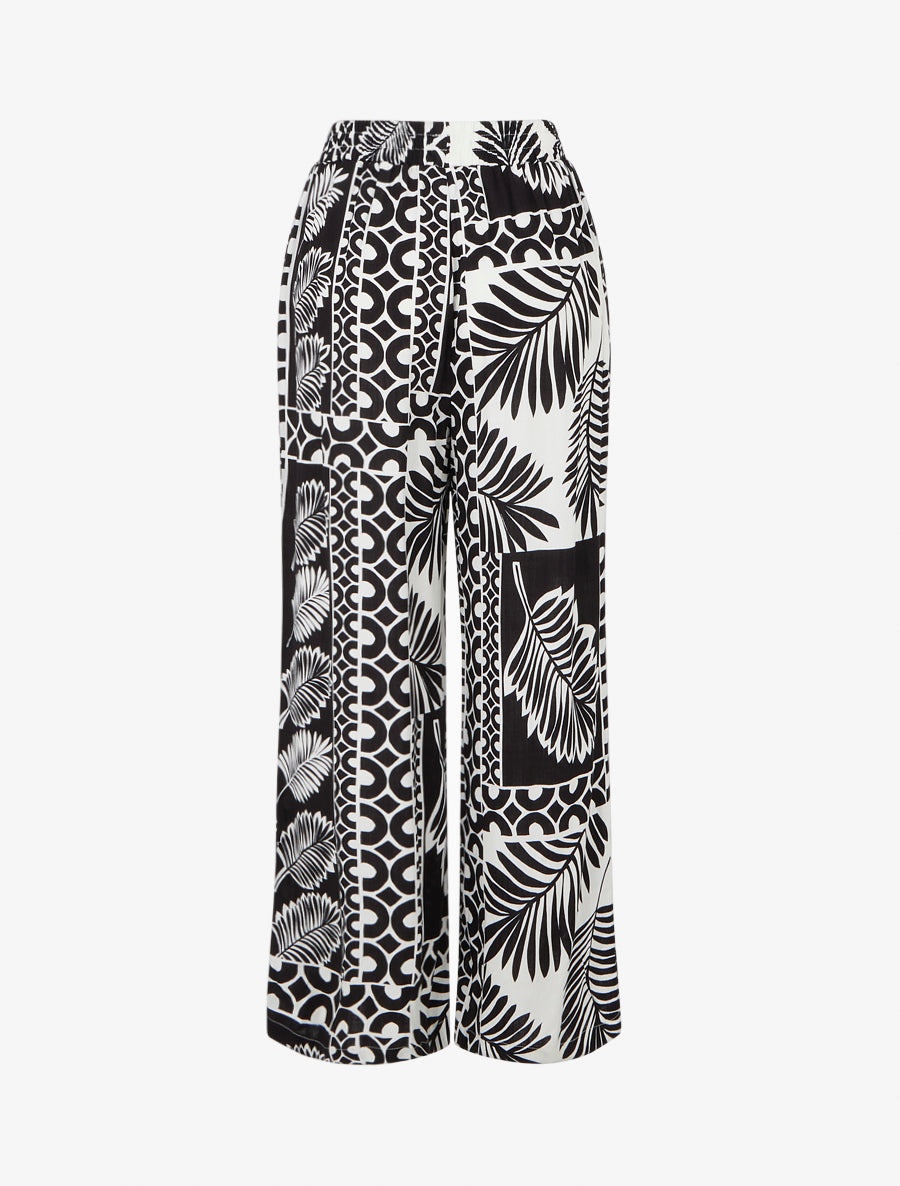 Pantalon ample imprimé feuille de palmier - Noir - 2
