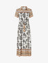 Robe longue évasée imprimé graphique - Blanc/marron - 1