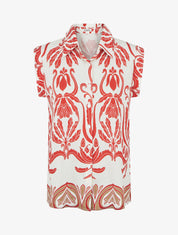 Chemise droite sans manches motif arabesque - Rouge - 1