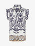 Chemise droite sans manches motif arabesque - Marine - 1