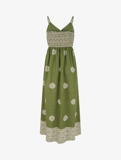 Robe longue bohème imprimé arabesque - Kaki - 2