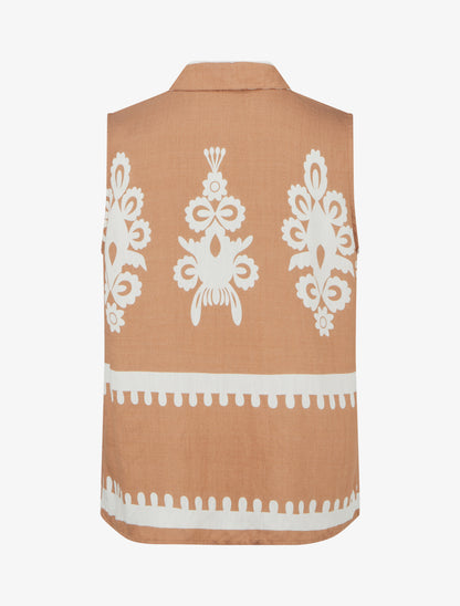 Chemise sans manches imprimé arabesques - Camel - 2