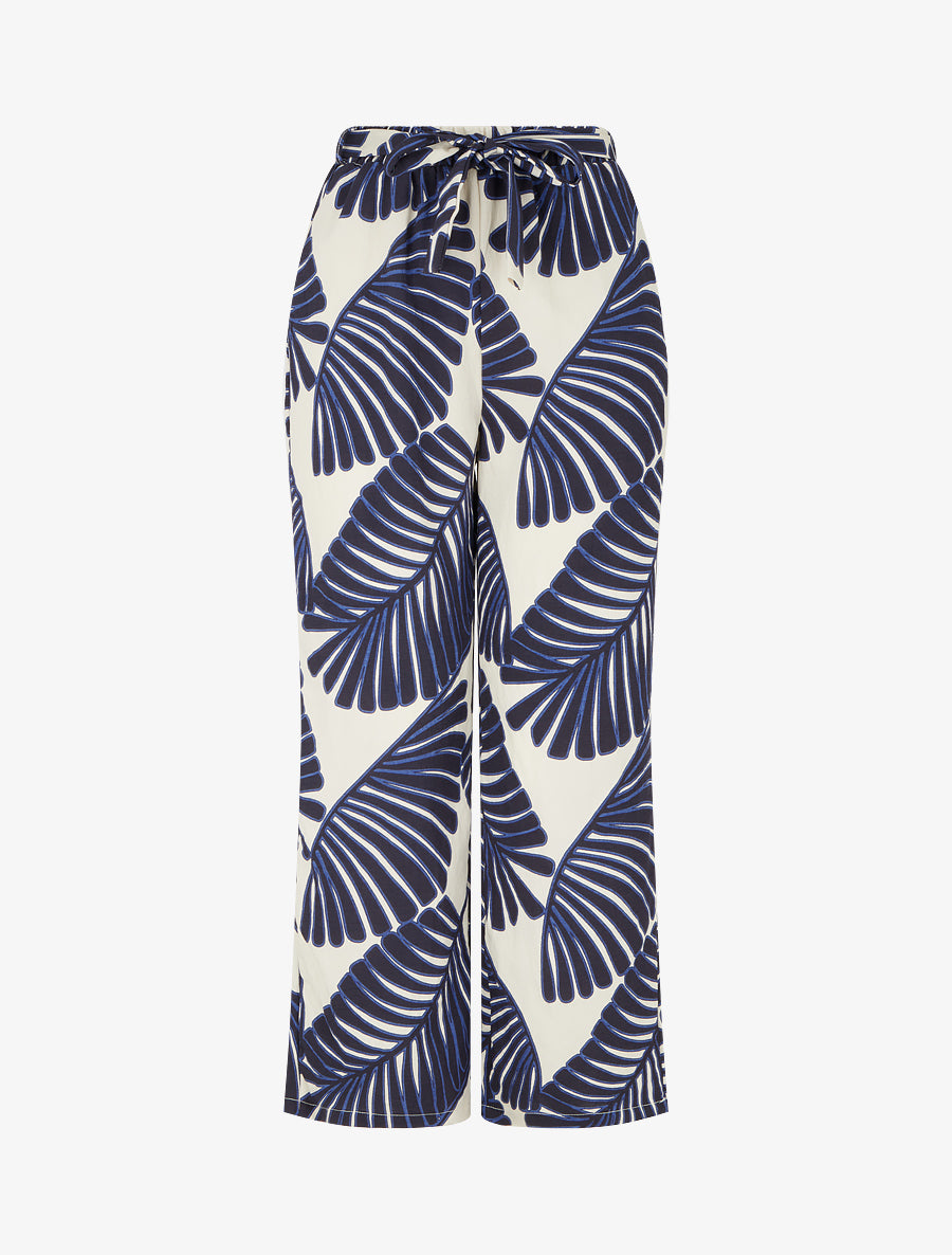 Pantalon droit motif feuillage - Marine - 1